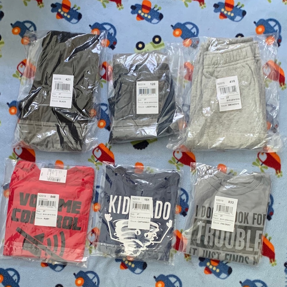 2T jeans,  2 jogging pants, 3 long sleeve shirt, 2 long sleeve sleepers NWT